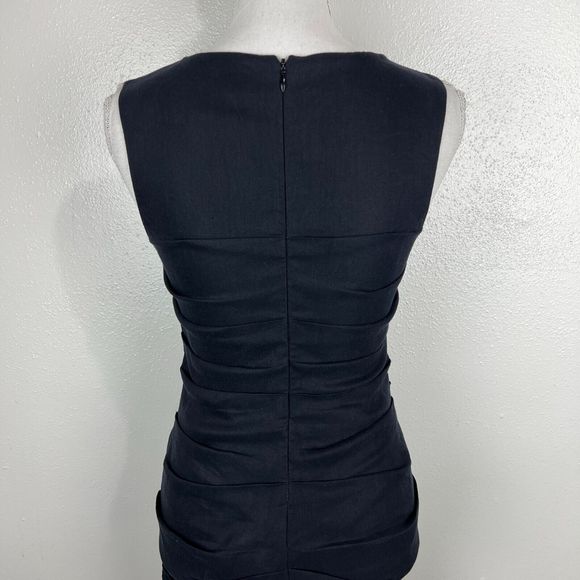 Nicole Miller Artelier Dress Women 4 Black Sleeveless Midi Drape Solid LBD Linen - Picture 12 of 14